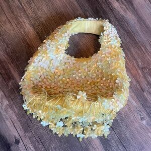 Floral Embellished Yellow Handbag